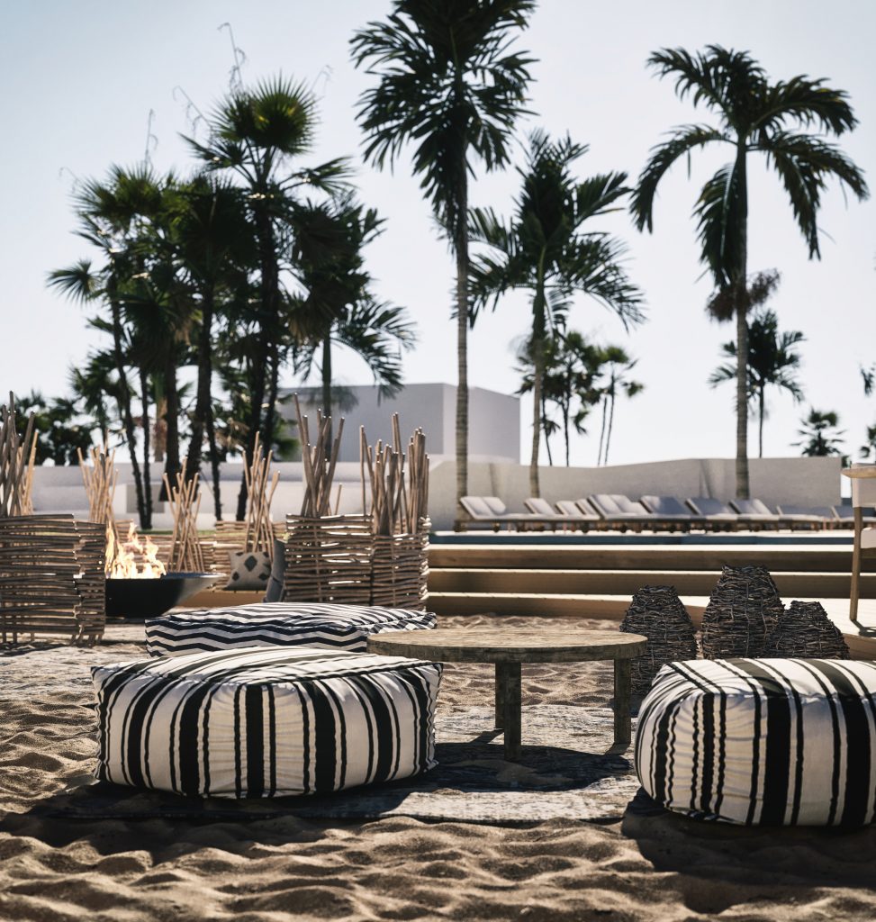 hotel high-end visualization cushions and table in the sand camp in the desert