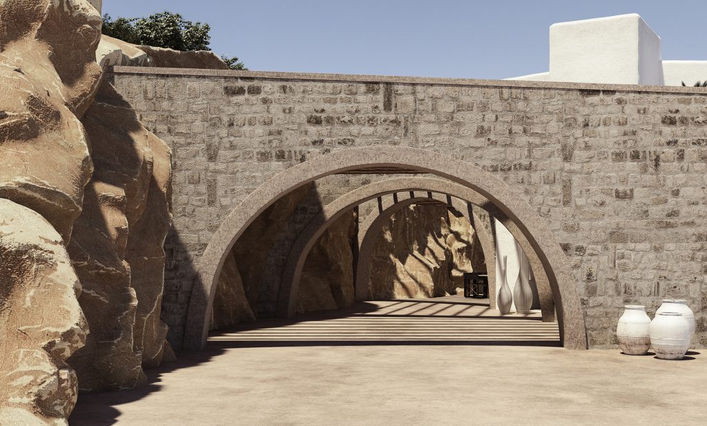 Architectural Animation of stone bridge in private residence in sifnos, greece