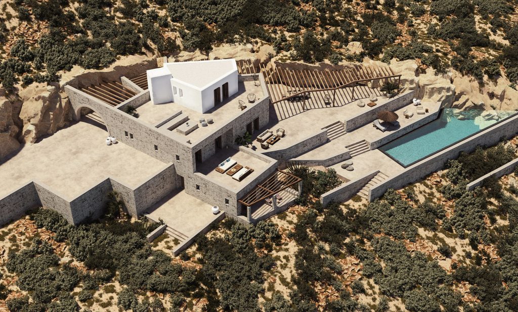 high-end architectural visualization of sifnos residence in greece