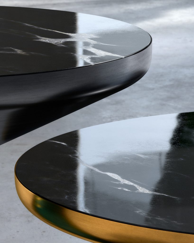 borgogna product visualization detail of black marble tables