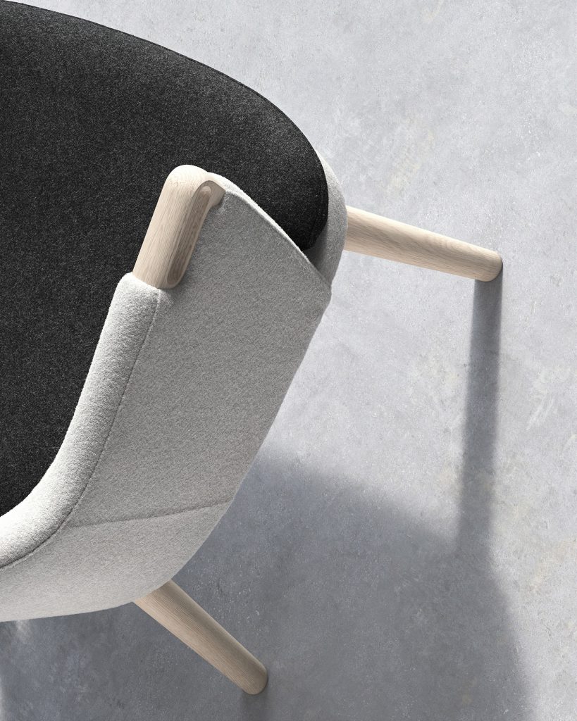 borgogna product visualization of detail of black and white chair