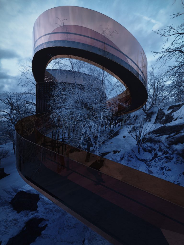 terra high-end architectural visualization of spiral building