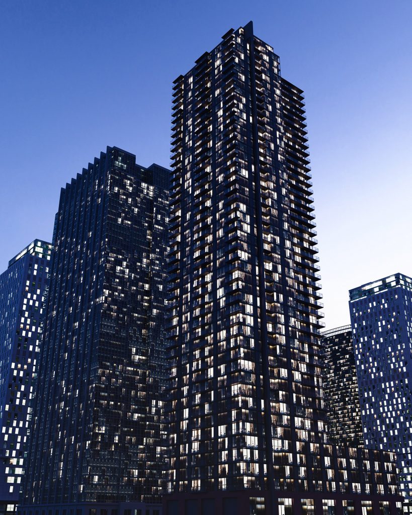 illuminated skyscrapers new york towers high-end architectural visualization