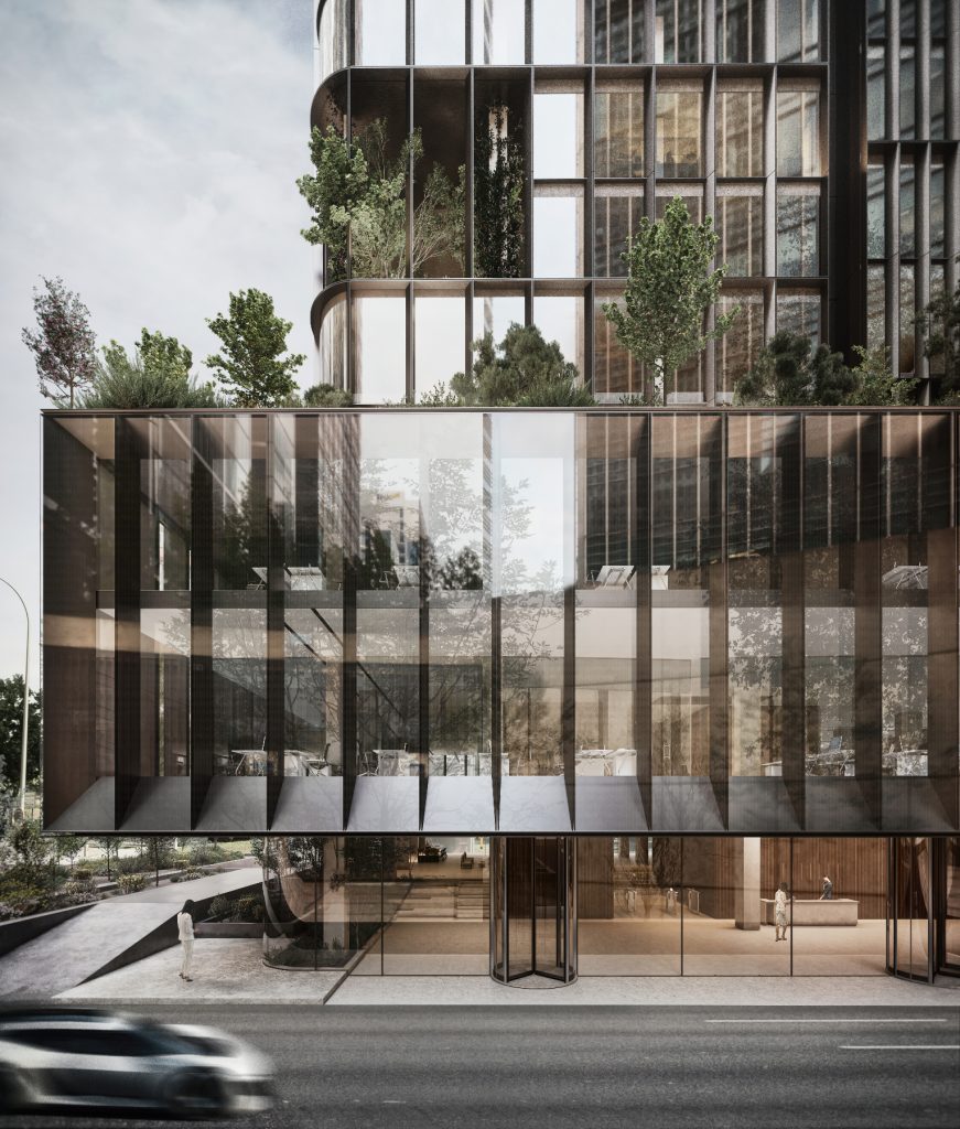 modern building with metal and glass louvers