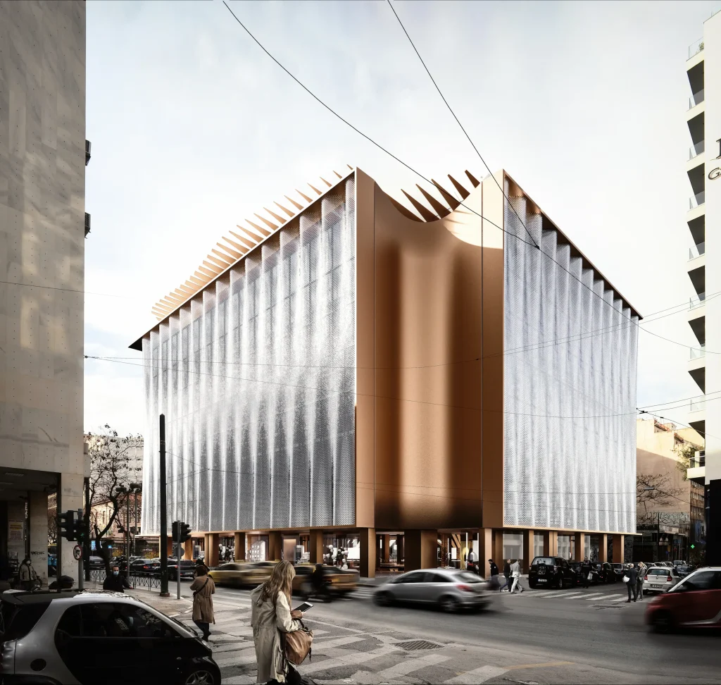 3D architectural visualization of minion building, view from the street