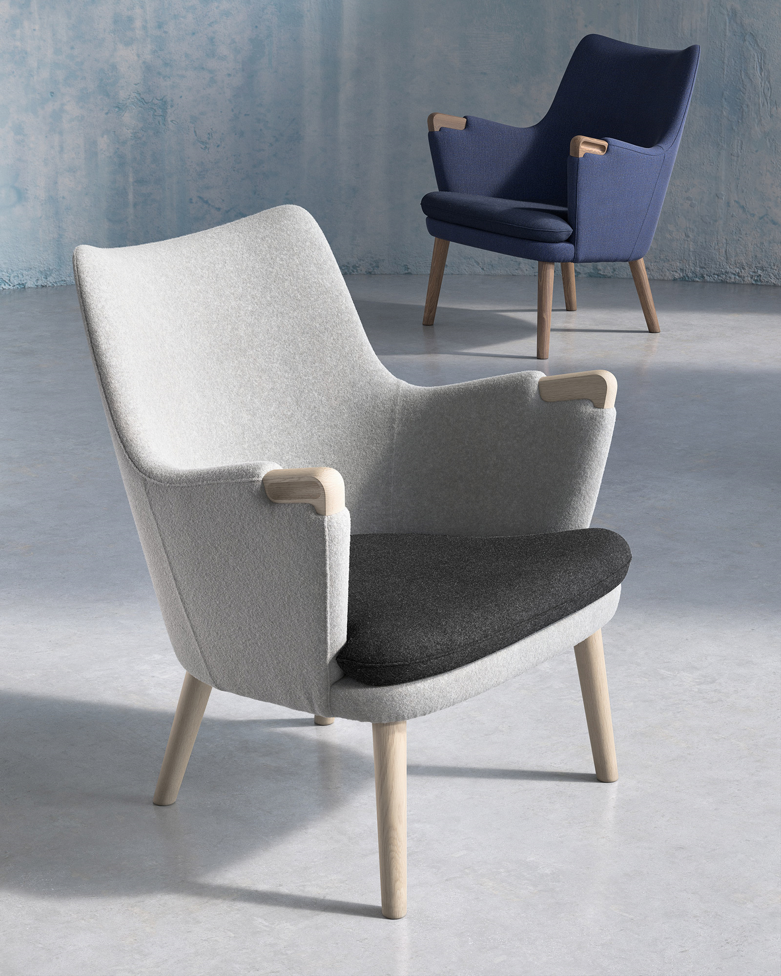 borgogna product minimalistic 3d visualization of two chairs white and indigo