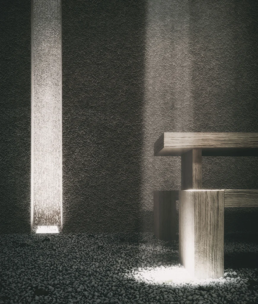 terra interior of modern chapel with shadow and light