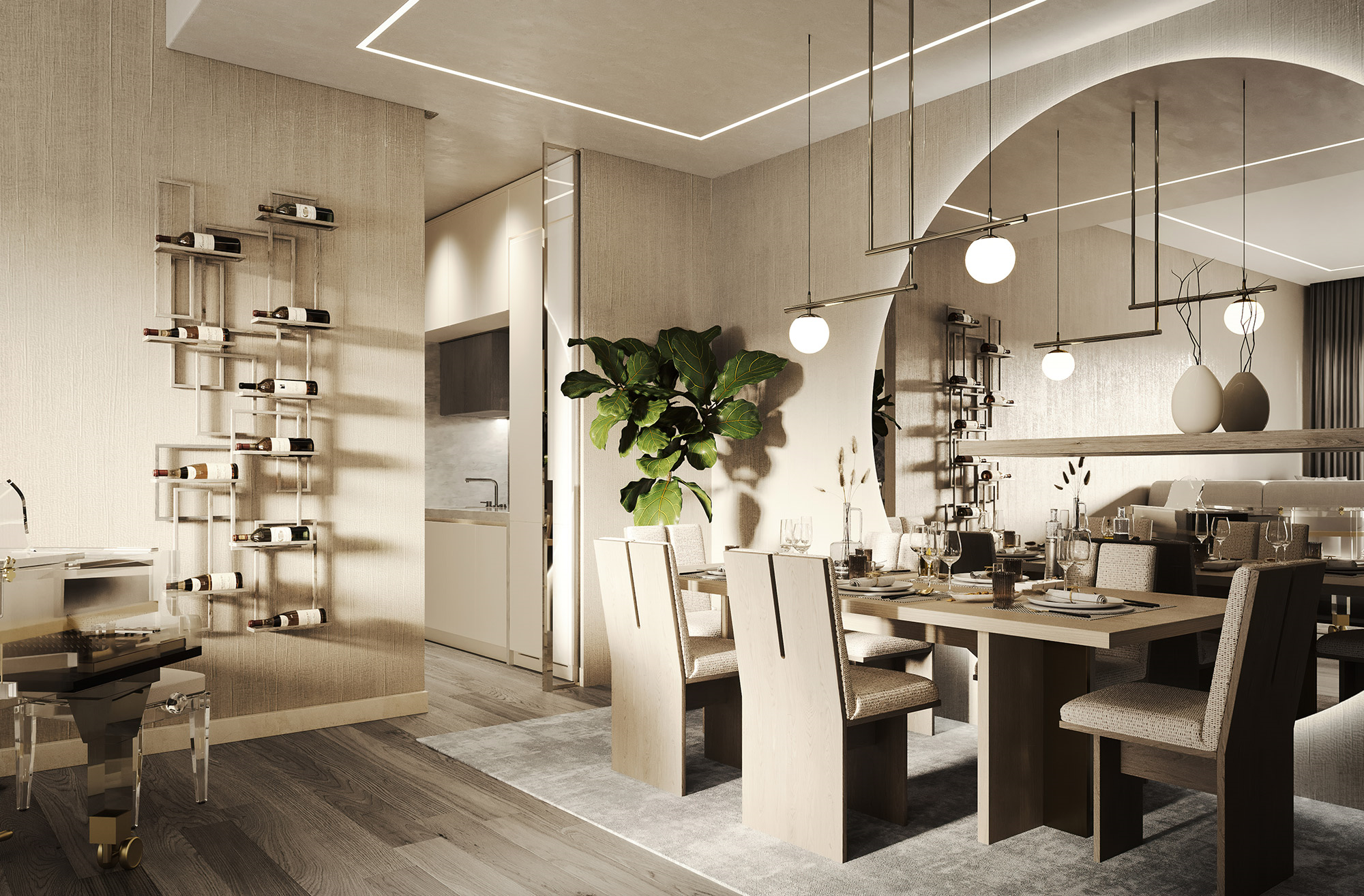 real estate visualization of dinning room in apartment in dubai