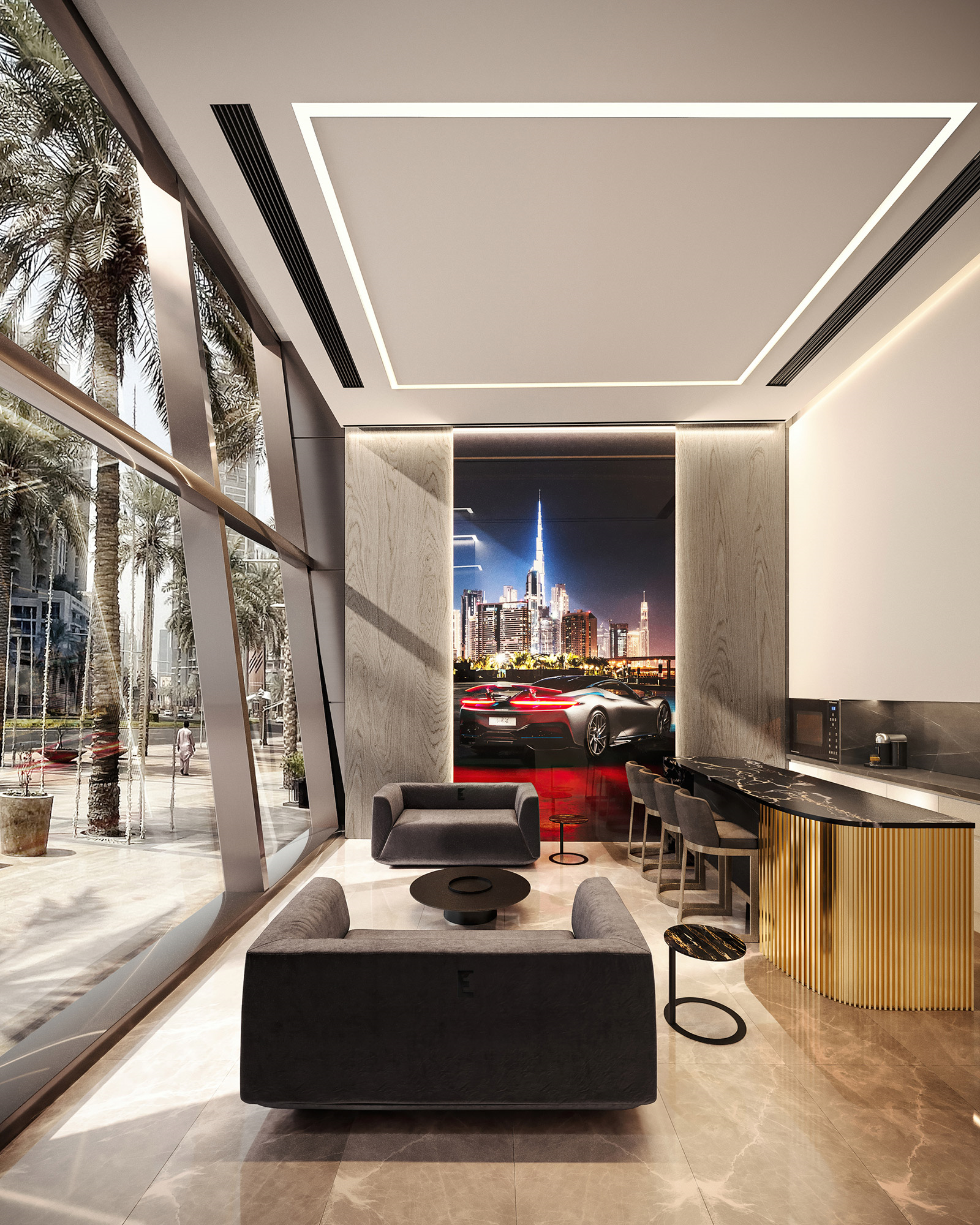 lounge room of a carshow in the emirates