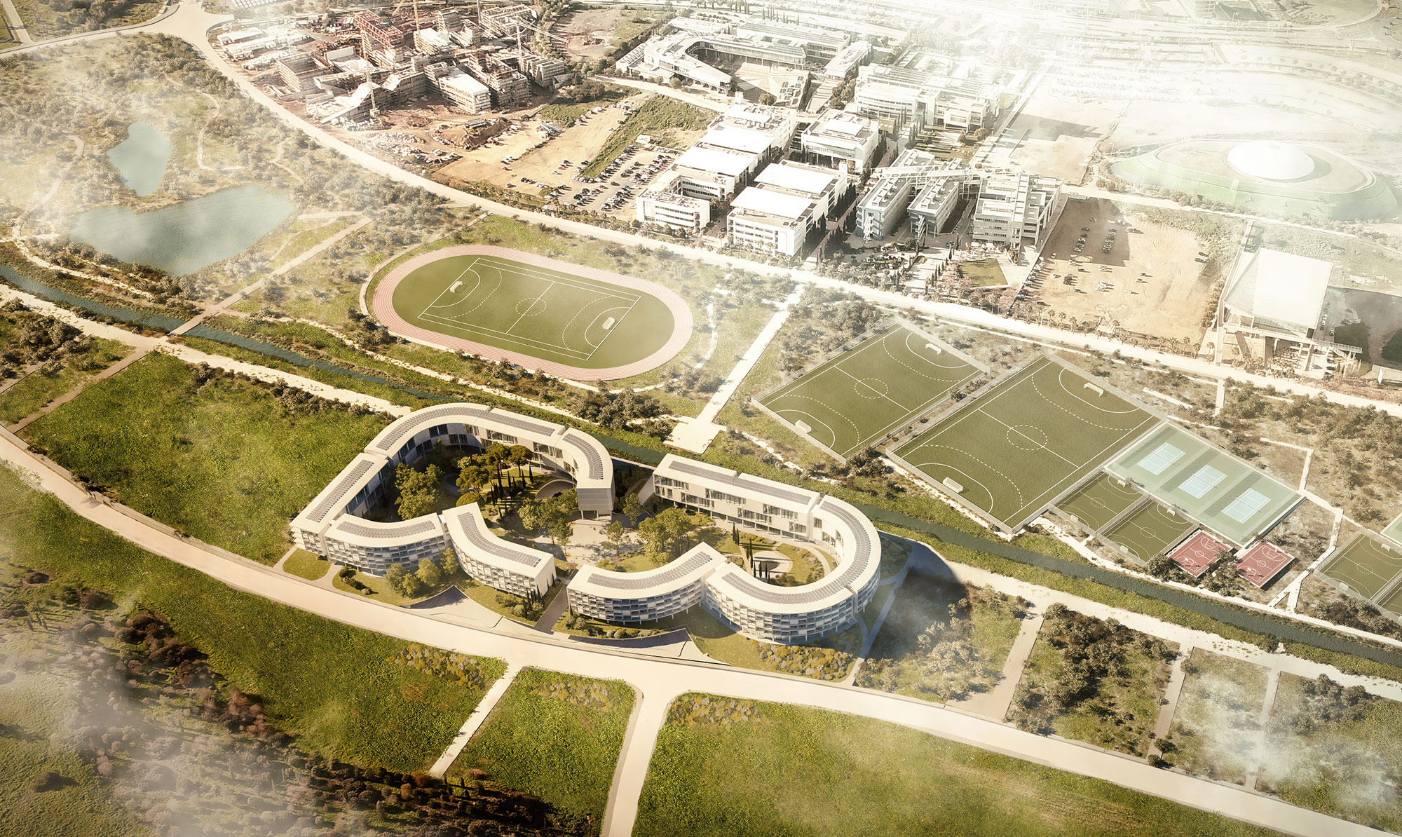 Student Housing Landscape Architecture Visualization of bird's eye cyprus university campus