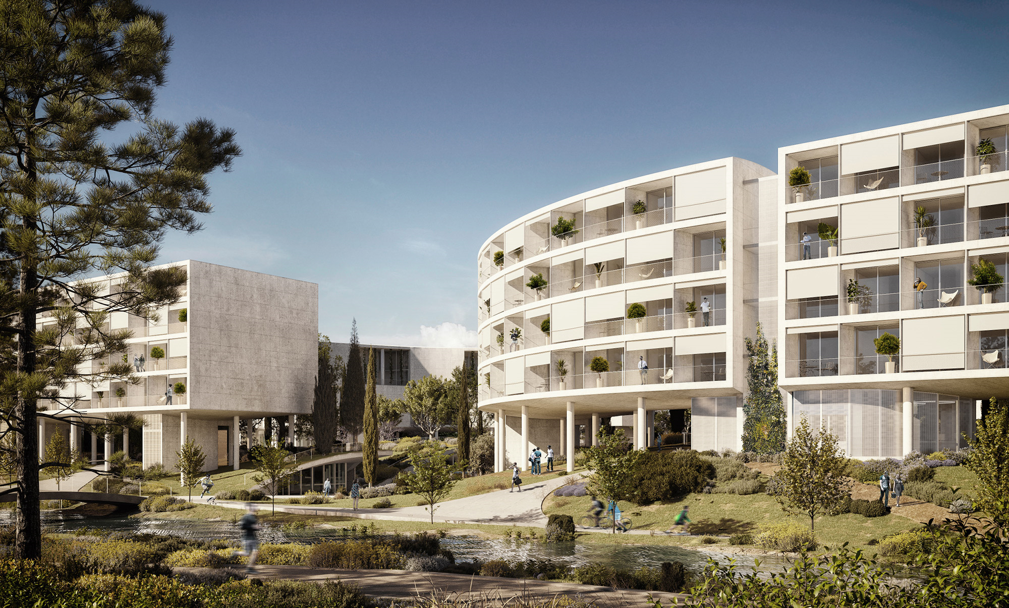 Student Housing architectural visualization of white modern building in cyprus university