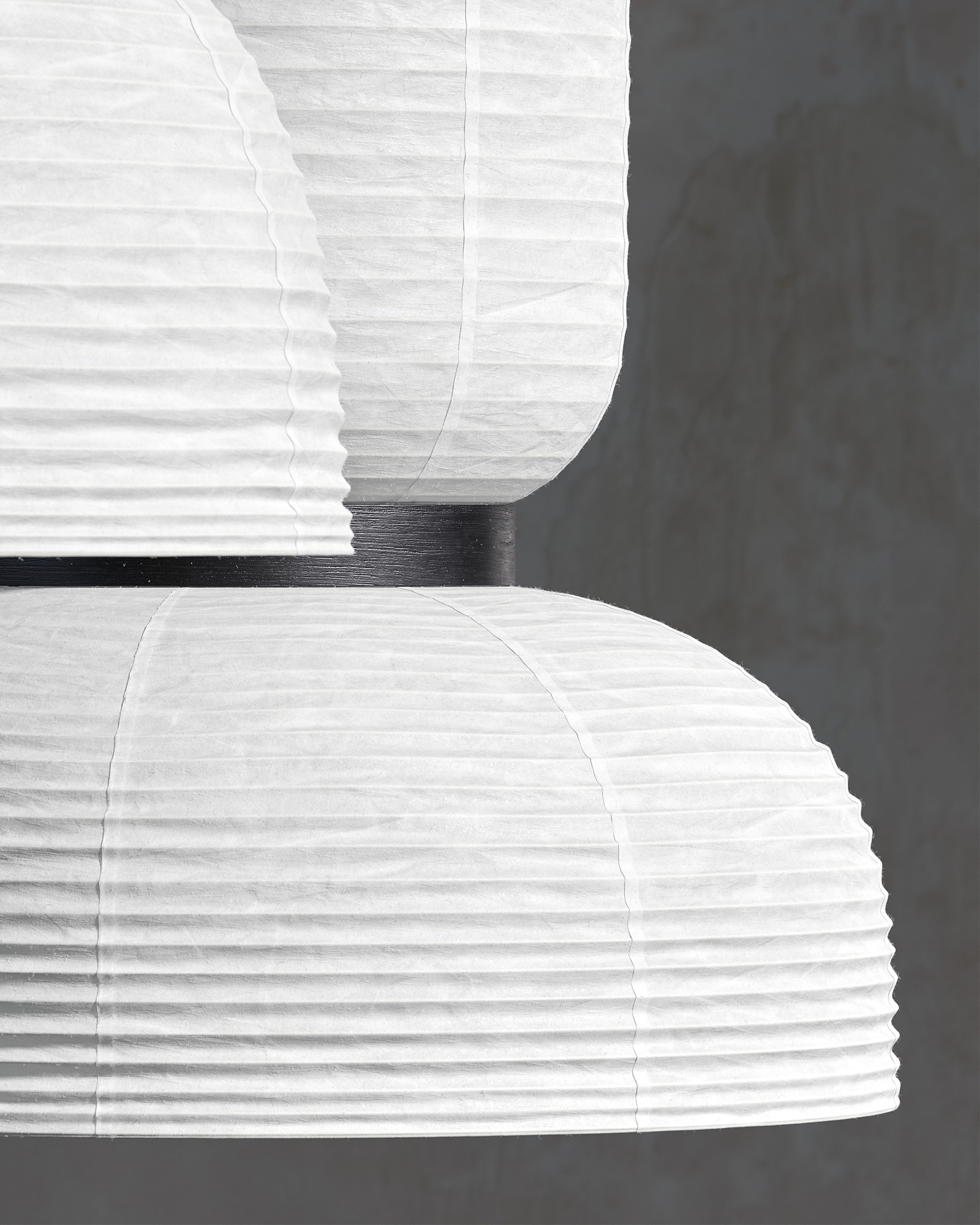 borgogna product visualization of three minimalist white lamps in paper