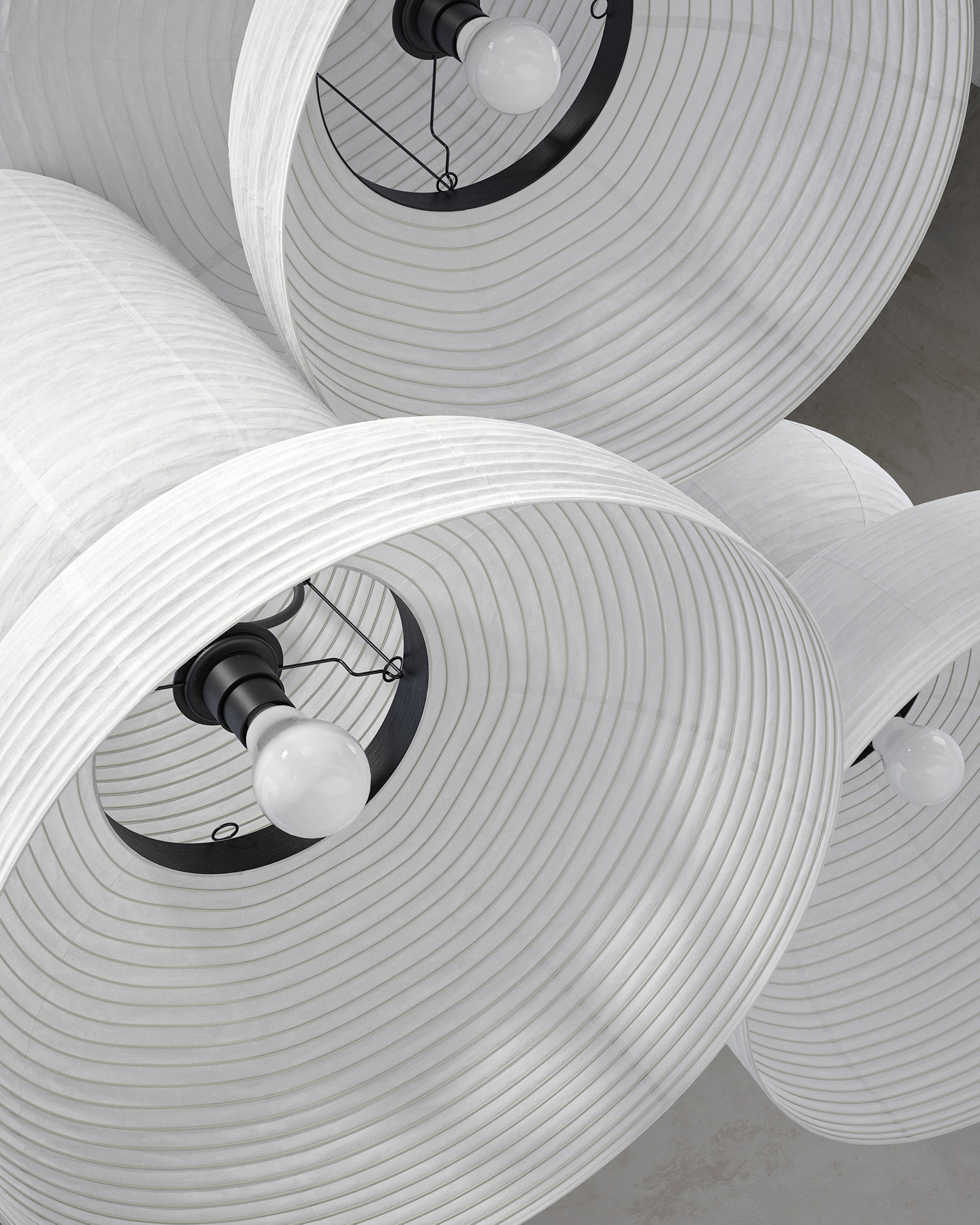 borgogna product visualization of three minimalist white lamps