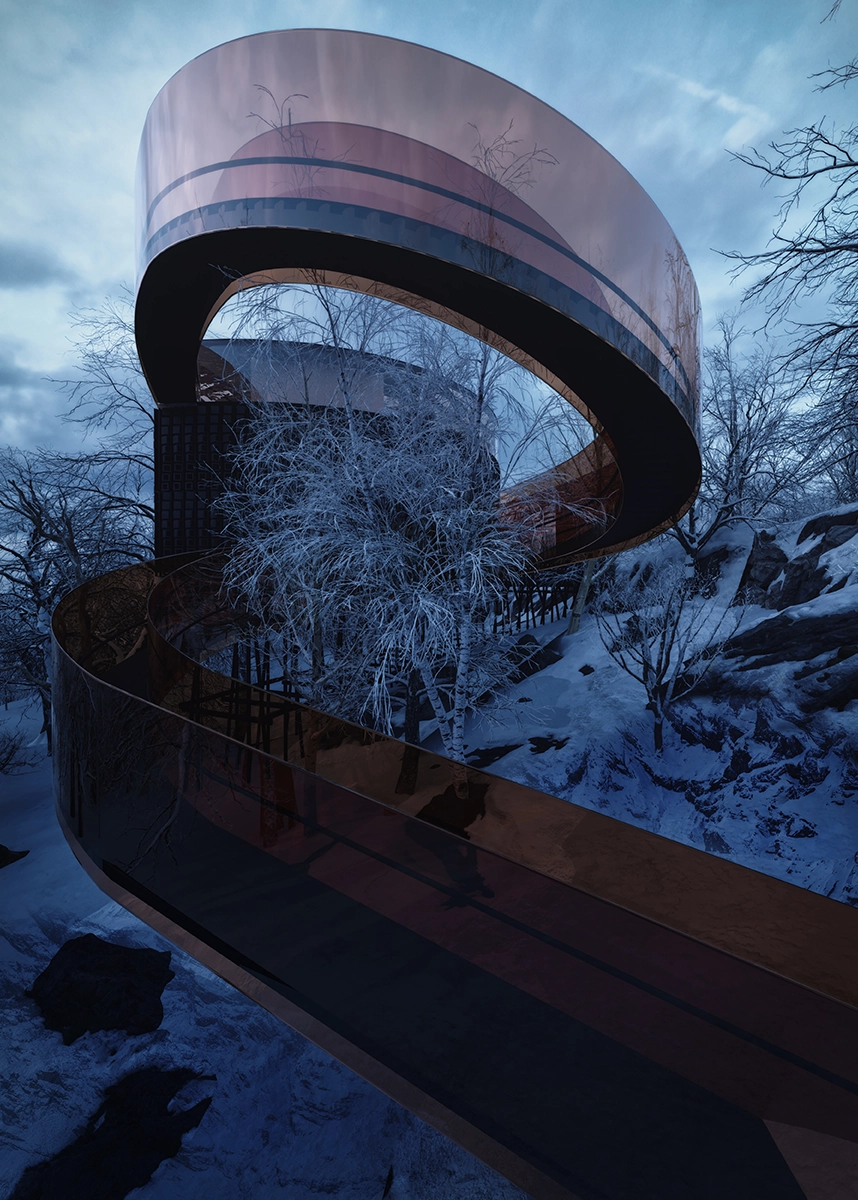 terra high-end architectural visualization of spiral building