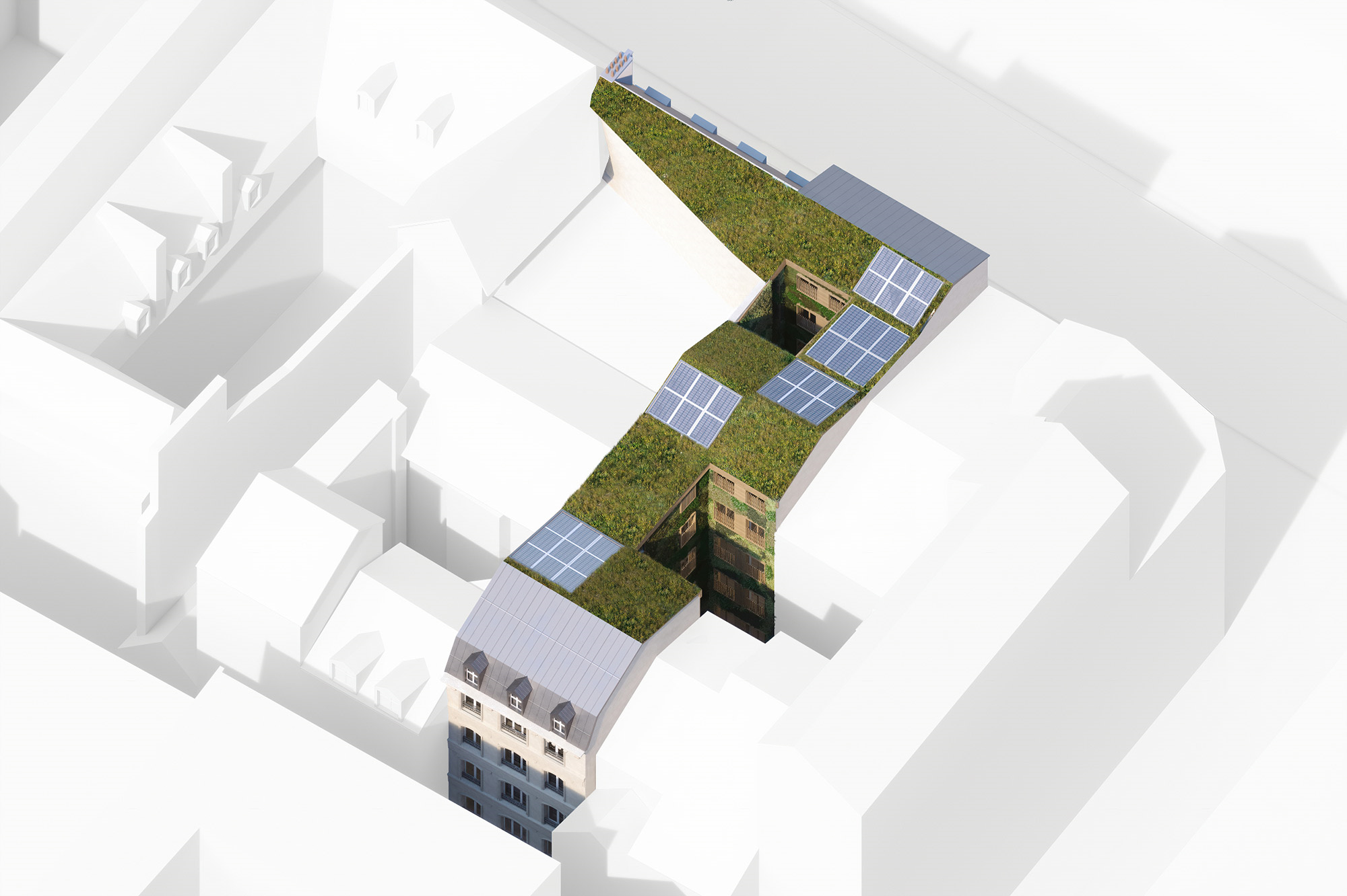 Rehabilitation of A Residential Building solar panels and roof plan in agnes agnes building high-end visualization in paris