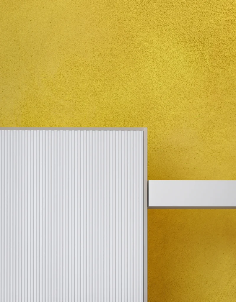 office building architectural visualization detail of yellow wall and white heater