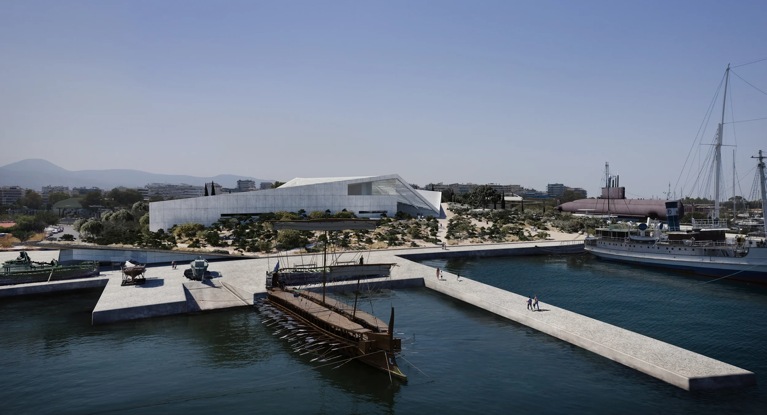 3D visualization in greece of the Museum of Maritime Tradition in Faliro, the exterior of the building